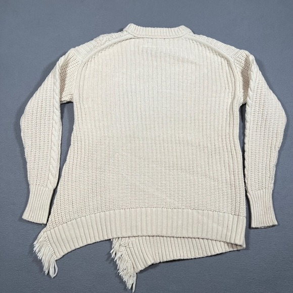 J. Crew Fisherman Sweater Cable Knit Fringe Pullover Oversized Small Wool Blend - Picture 2 of 7